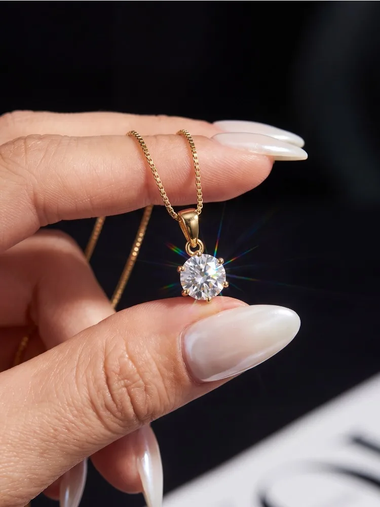 GRA Classic 1CT Round Moissanite Diamond Necklace For Women Gift Real 925 Sterling Silver Anniversary Wedding Luxury Jewelry view 4
