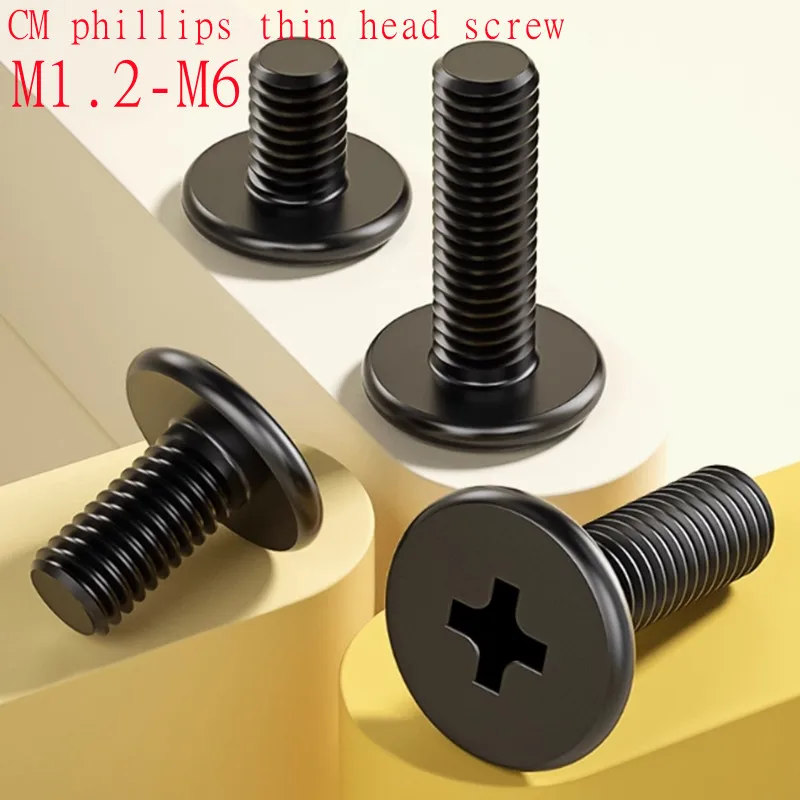 10pcs-100pcs Ultra Thin Flat Black Steel Wafer Phillips Screws M1.2-m6 Assorted Sizes For Diy Electronics
