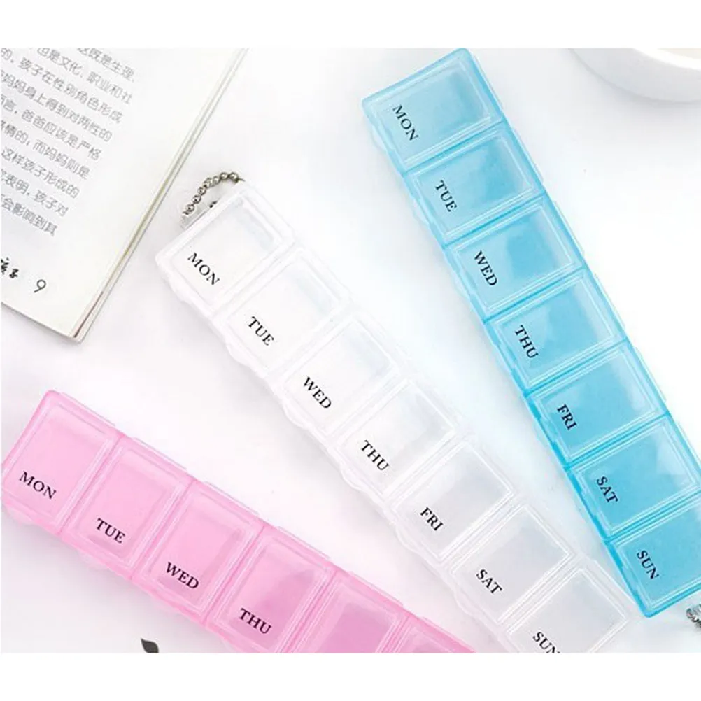 

2Pcs Medicine Box Weekly Pill Organizer Rotated 7 Compartments Pink Portable for Travel Home Office Use Organizer