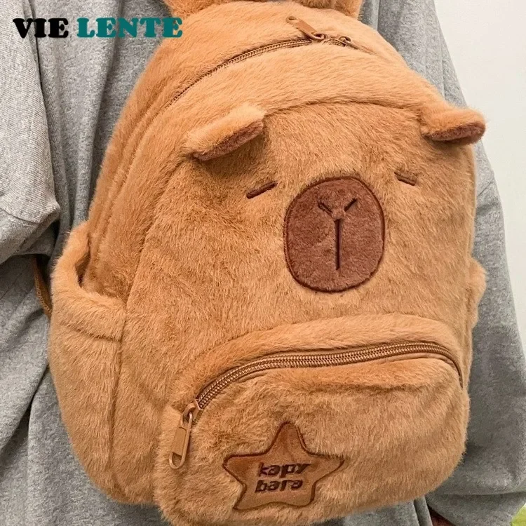 Student School Bag Capibala Plush Capybara Bag Casual All-match Fur Bag Large Capacity Backpack School Bag Mochila