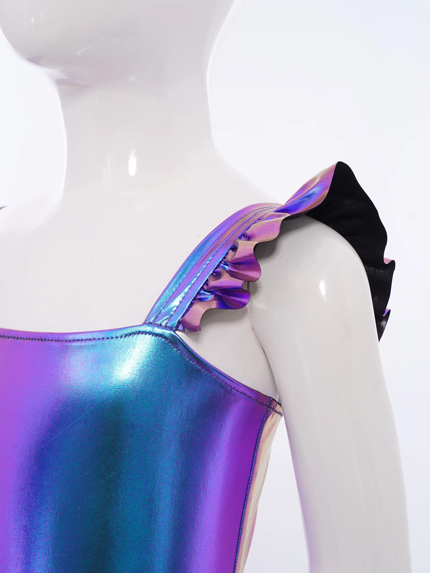 Mädchen Metallic Shiny Gymnastik Trikot Ballett Tank Unitard Body Ärmellos Tanz Overall Eiskunstlauf Performance Kostüm