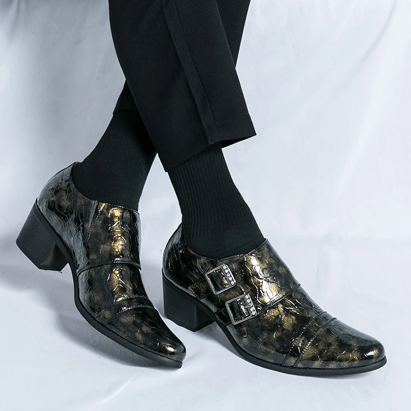 Fashion Korean Pointed Men's Leather Shoes Brand High-heeled Business Dating Leather Shoes Quality Handmade Elegant Casual Shoes