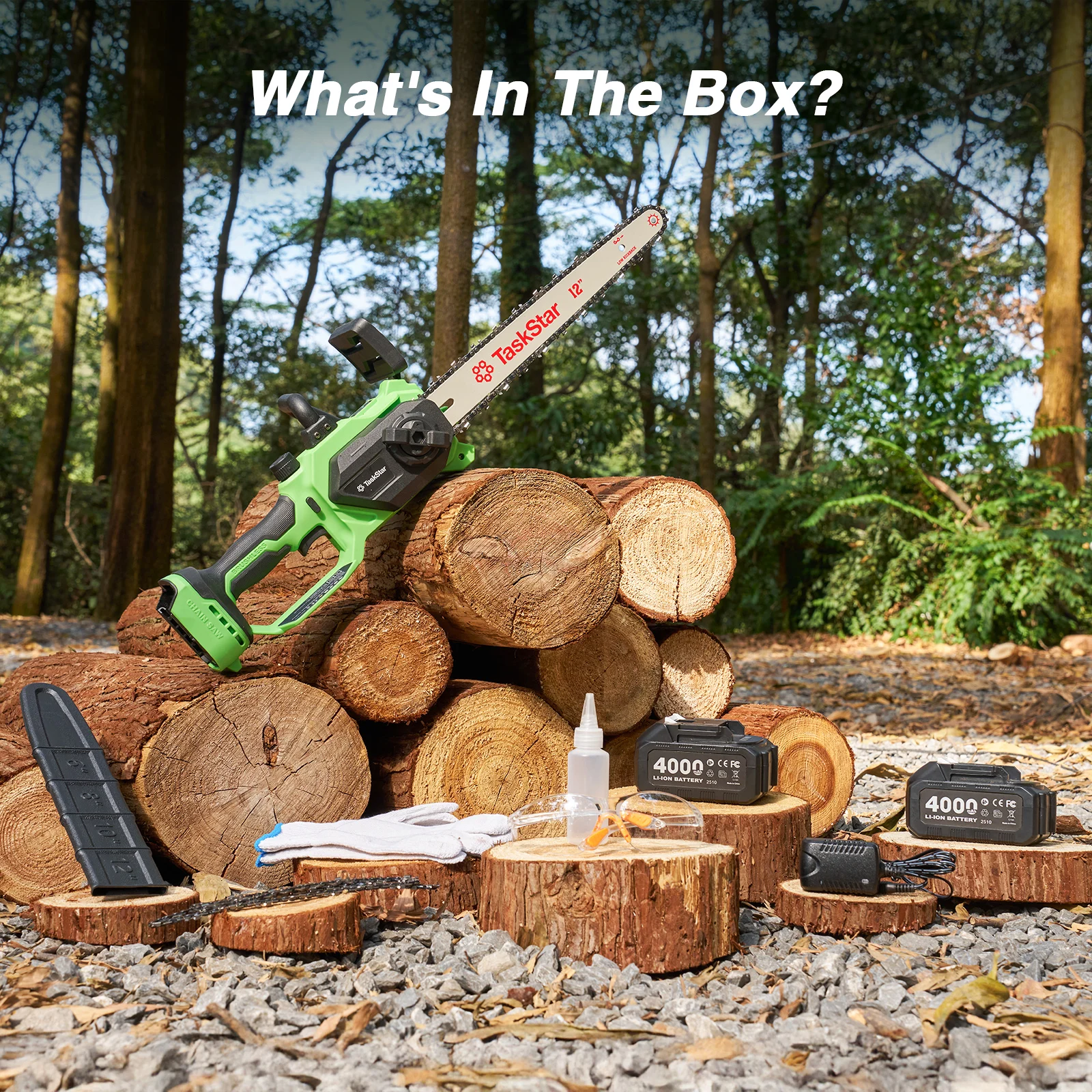 TaskStar Bürstenlose 12-Zoll elektrische Kettensäge wiederaufladbare Schnurlose Holz Schneiden Power Tool Fit Makita 18V Batterie (mit 2 4.0Ah Batterien) – Detail 8