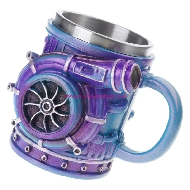  Innovative Engine Themed Mug with Turbocharger Look Mechanical Stainless Steel Coffee Cup for Hot Beverages and Decors