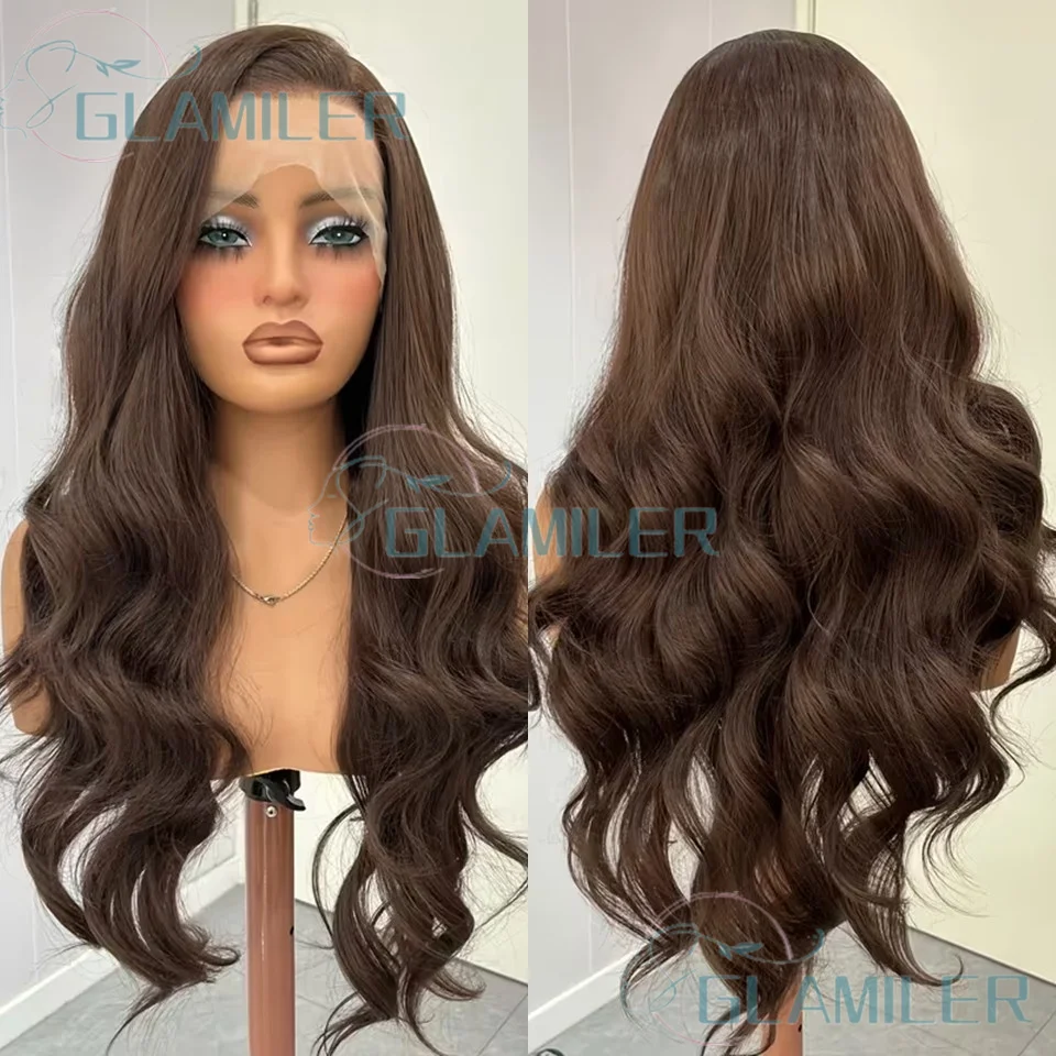 

Dark Brown #2 Human Hair Body Wavy Glueless Brazilian Pre Plucked 5x5 Silk Top Closure Wigs With Bleached Knots 13x6/360 Wigs