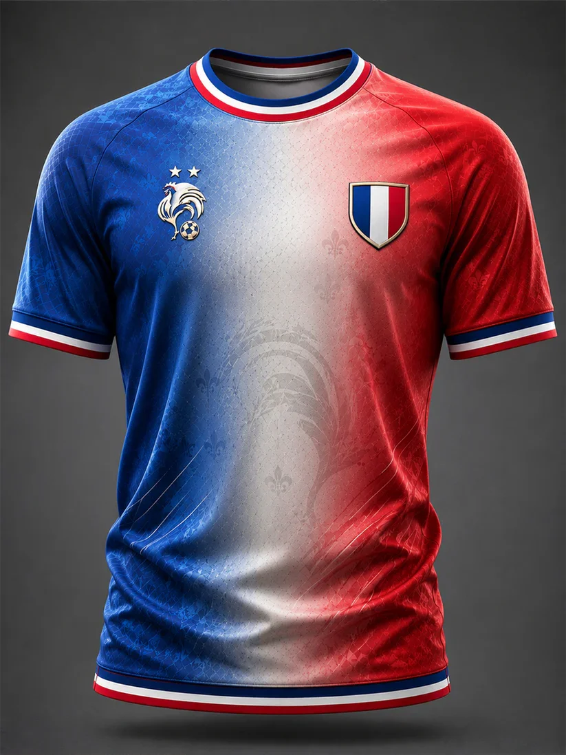 French National Team Transitional Football Team 2-star Rooster Emblem Training Short-sleeved Sports T-shirt with Breathability
