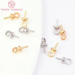 (3806) 20PCS 2.8x6.5MM 24K Gold Color Plated Brass Half hole Pearl Beads Connect Charms Beads Caps High Quality Jewelry Findings