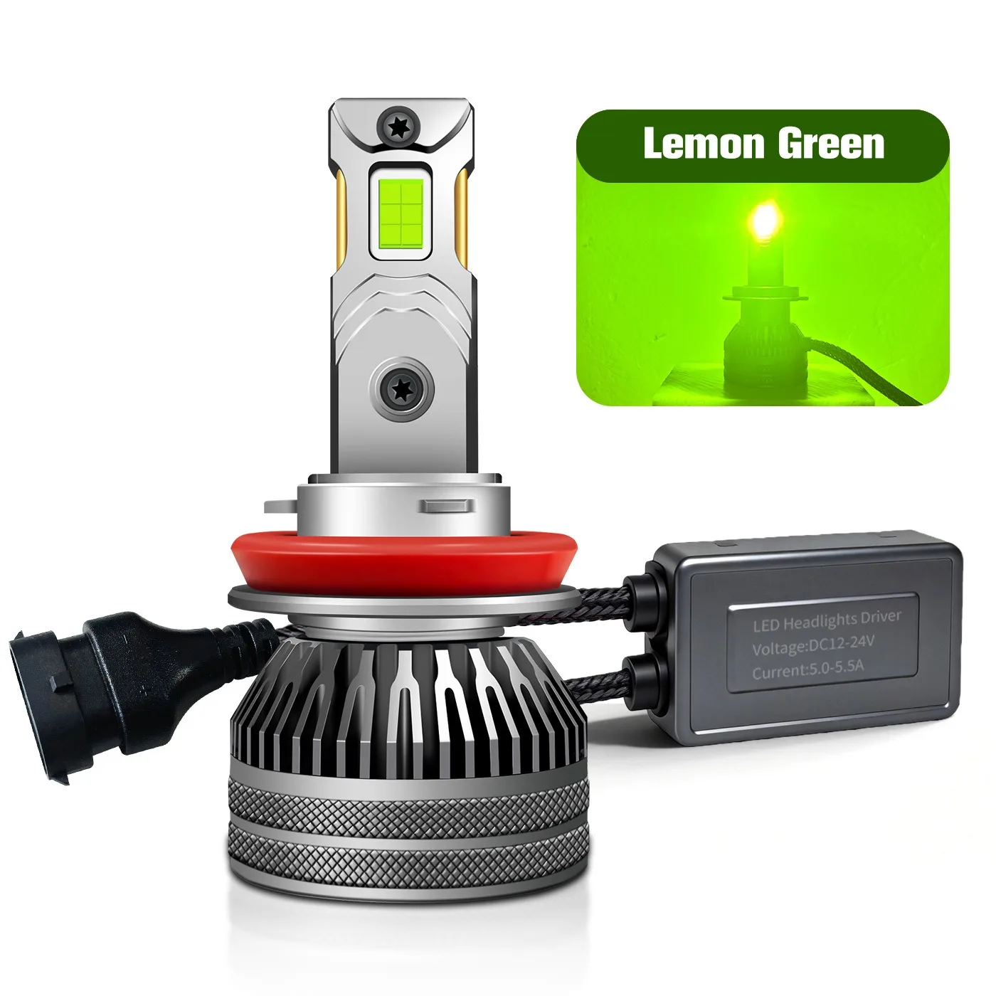 Dual Copper Tube 70W Green Lemon LED Headlight Bulbs H8 H9 H11 H16 HB3 HB4 HIR2 H10 9005 9006 9012 9145 2504 5202