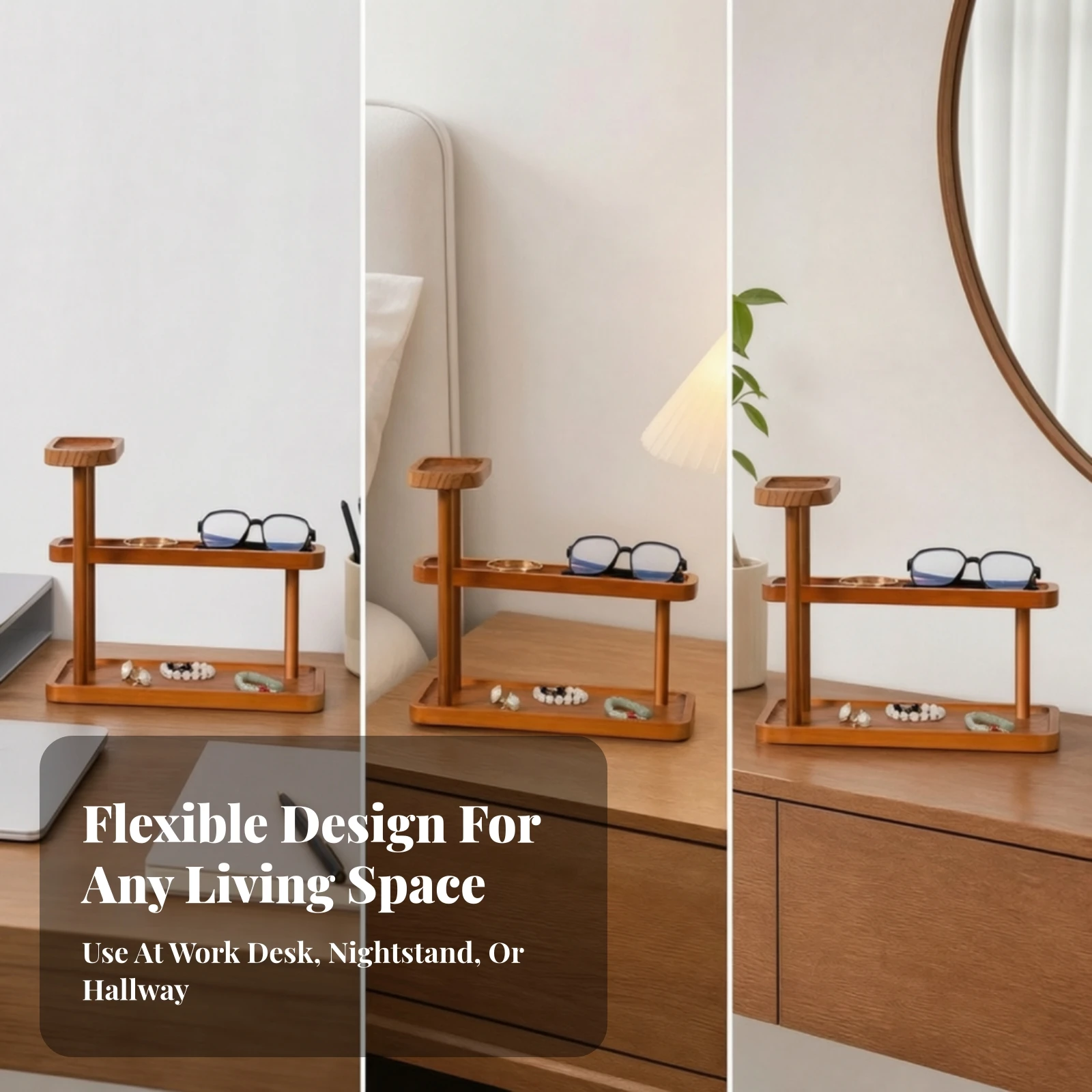 Wooden Tabletop Organizer Open Design Three-Level Wooden Organizer Perfume Display Shelf Space-Saving Multi-Purpose