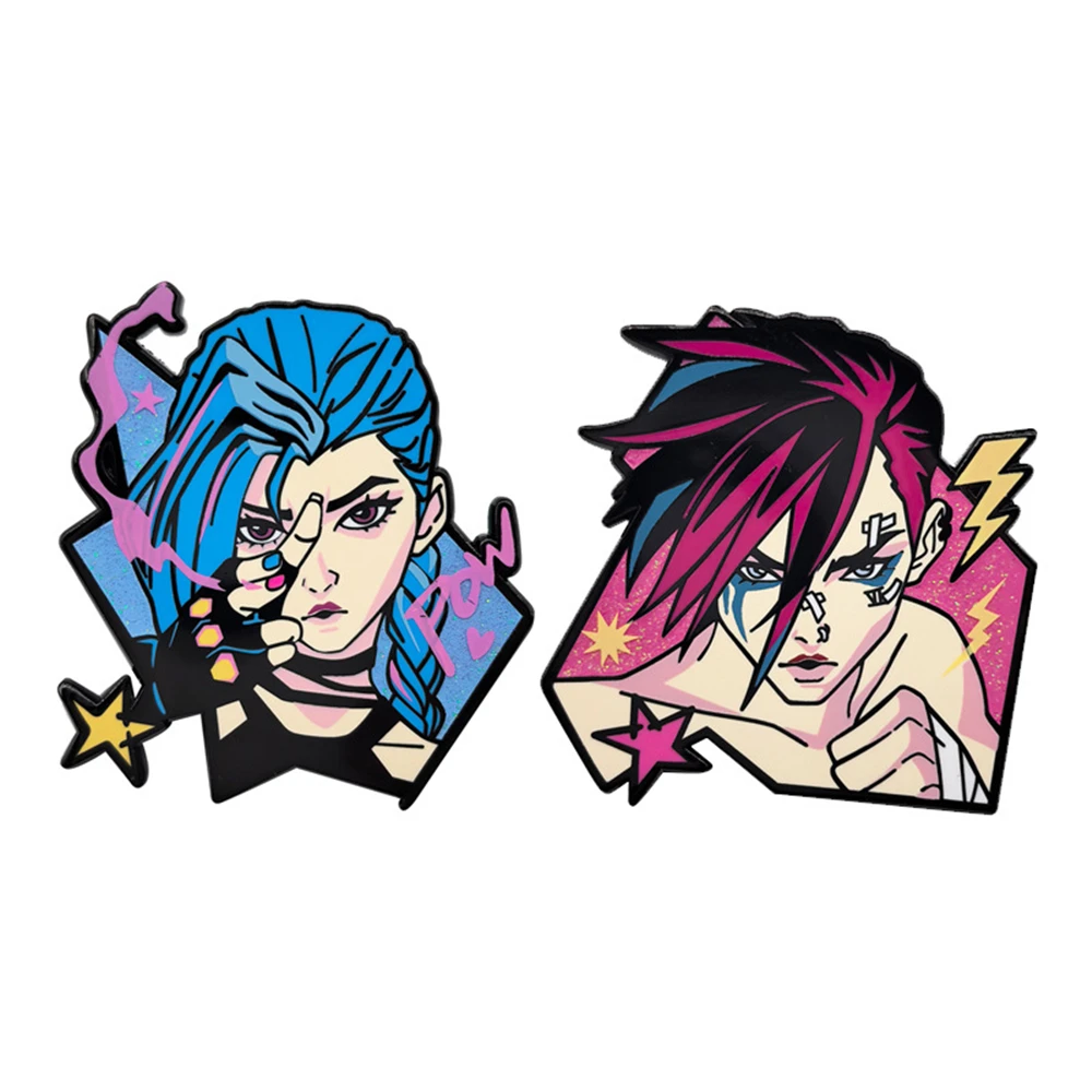 

Anime LOL Arcane Season 2 Jinx Vi The Piltover Enforcer Cosplay Costume Badge Pin Accessories Backpack Pendant Metal Prop Brooch