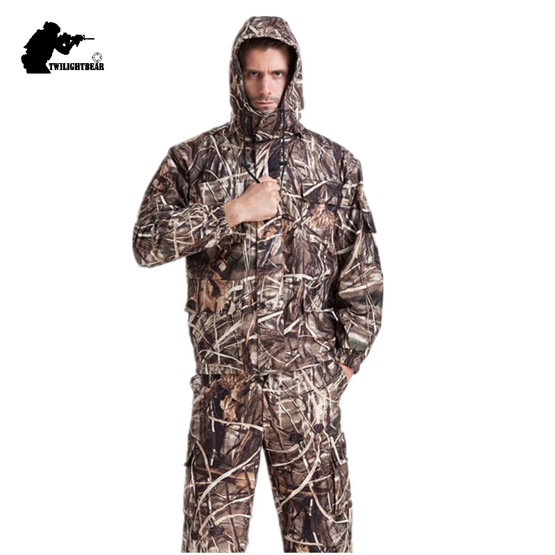 Outdoor Men\'s Hunting Suit oversized Reed Bionic Camouflage Clothing Suit Waterproof Birdwatching Clothes Suit 4XL A2F122