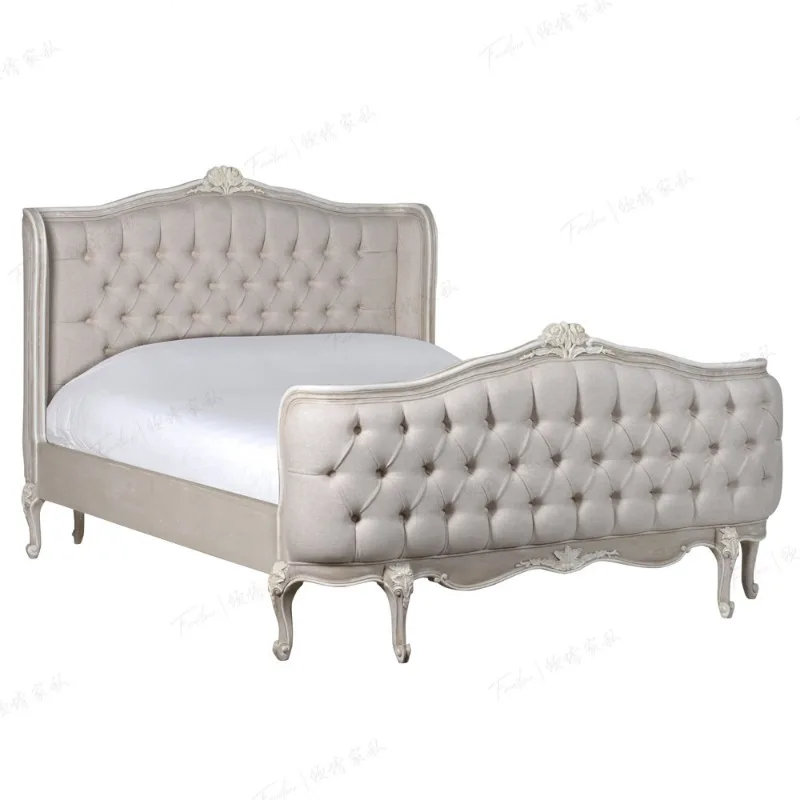 

French antique solid wood bed, simple modern master bedroom wedding bed, American country
