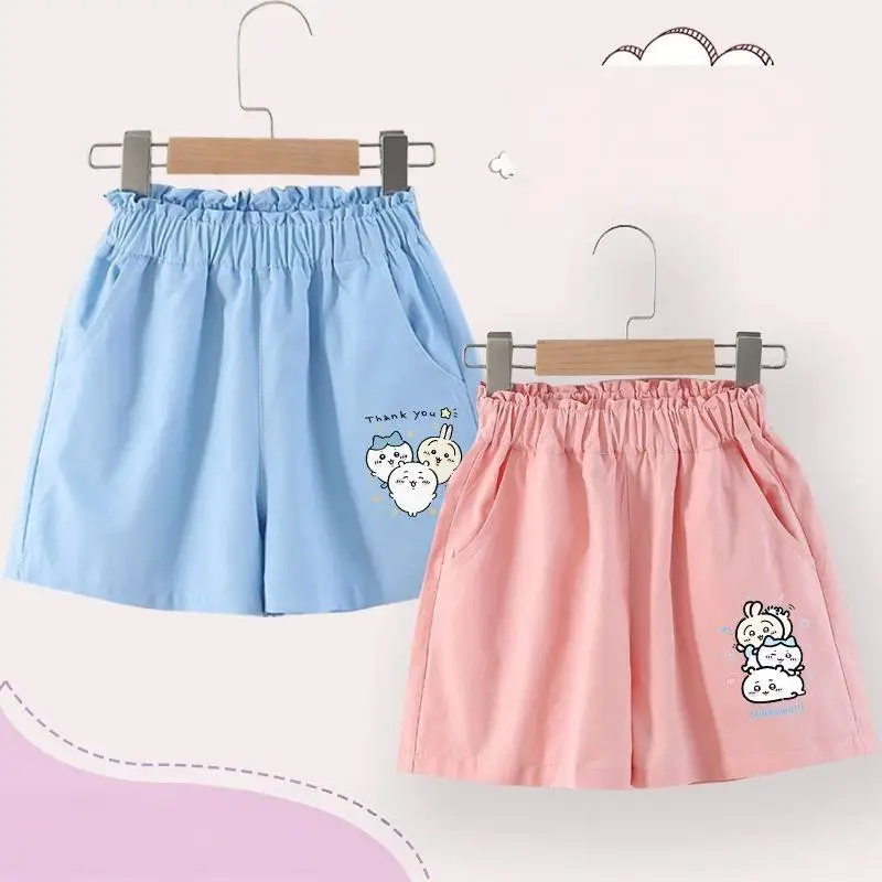 Chiikawa,Hachiware,Usagi Cute Cartoon Girls Shorts Summer Bloom Waist Lightweight Breathable Kids Pants Fashion In Stock