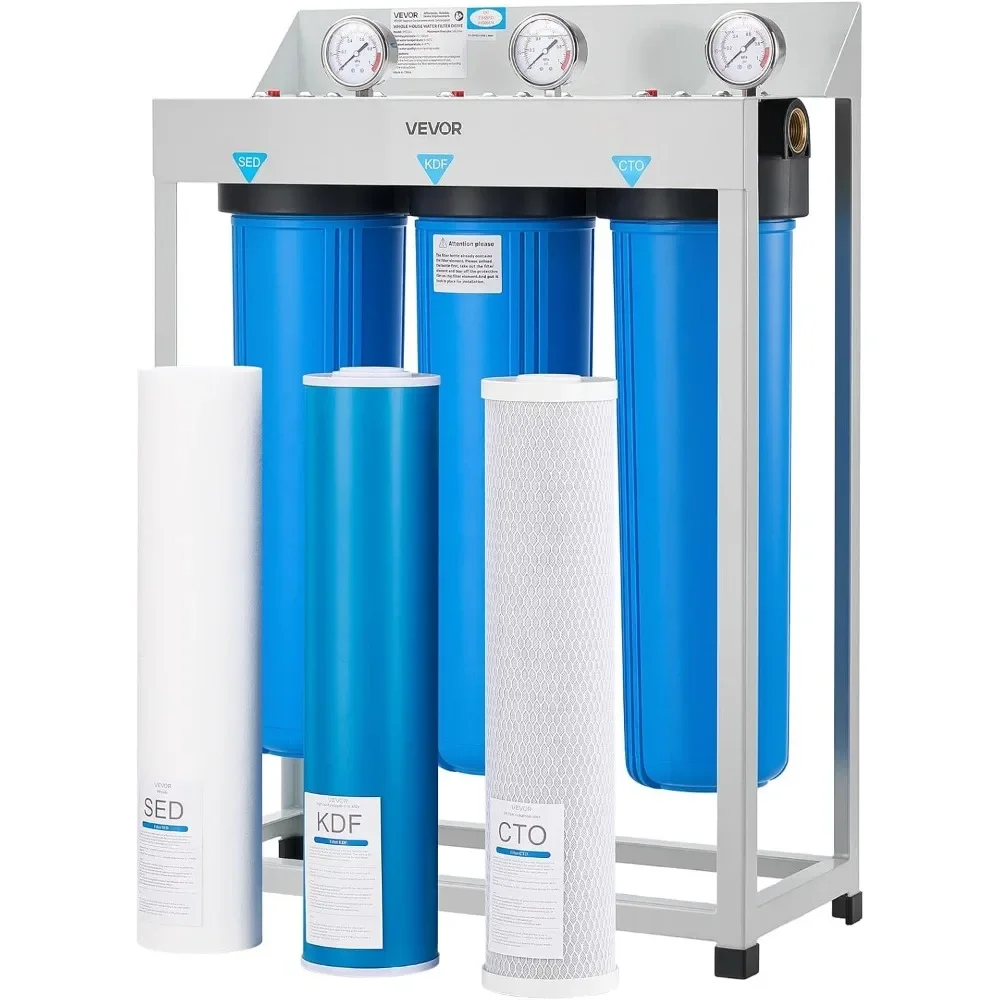 3-Stage Whole House Water Filtration System | Removes Sediment, KDF, CTO | 4.5 x 20 Filter for Reducing Heavy Metals and L