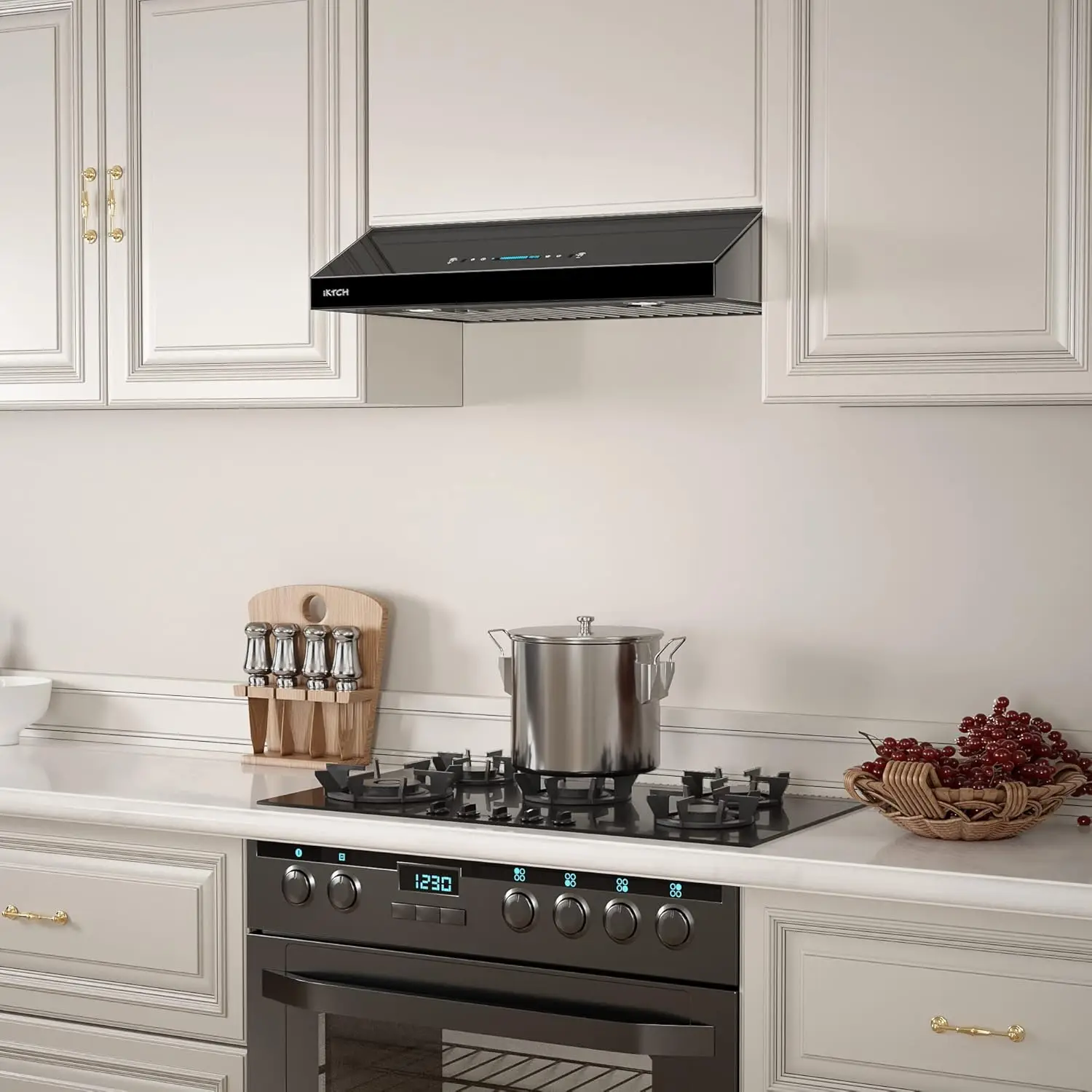 Cabinet Range Hood, 900 CFM Ducted Range Hood with 4 Speed Fan, Black Stainless Steel