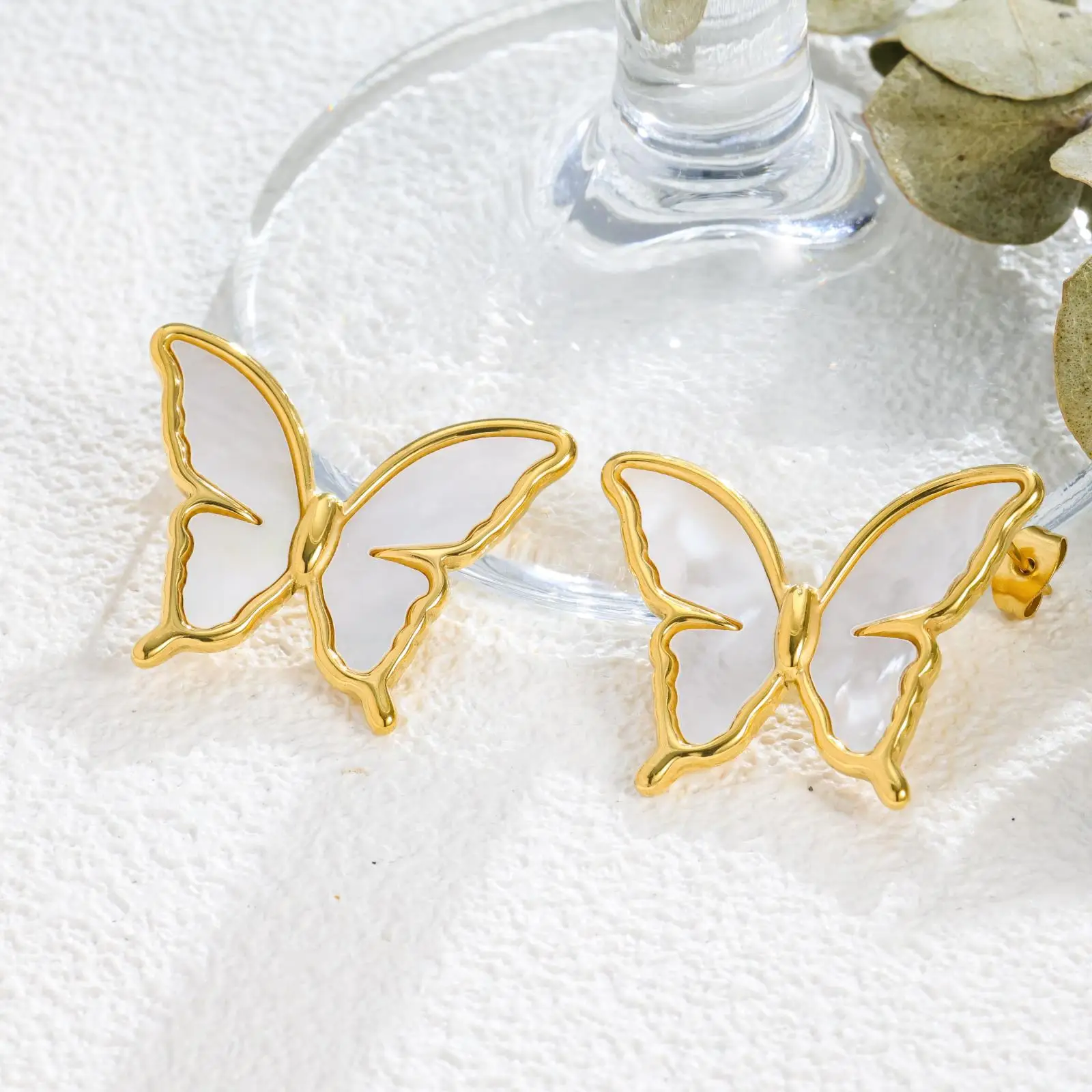 Stainless Steel Gold Color Fritillary Butterfly Earrings for Women PVD Gold Plated Jewelry