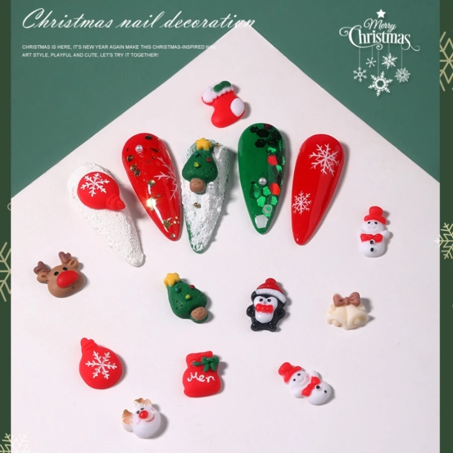 11 stücke 3d Silikon Weihnachten Nail Art Charms gemischte Weihnachts harz Charms machen Lieferungen Cartoon Handschuhe Schneemann Nagel Zugang