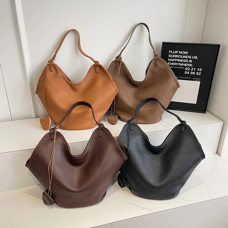 

Casual 2 Set Tote Bag Large Capacity PU Leather Shoulder Bag With Top Handle Shopping Bag Lady Luxury Brand Handbag Brown Black