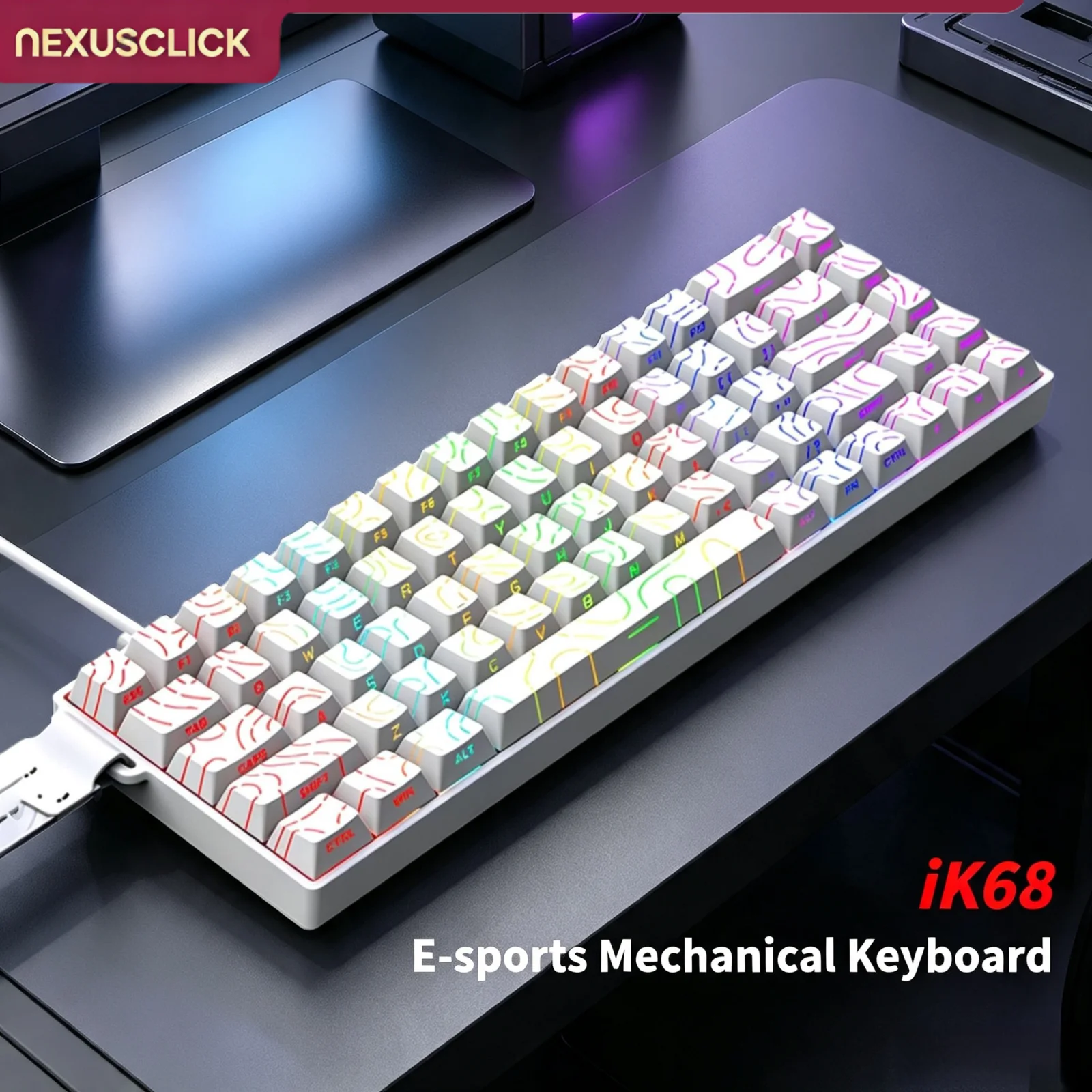 Anti-Ghosting Keyboard - NexusClick iK68 ミニメカニカルキーボード ホットスワップ RGB フルキー
