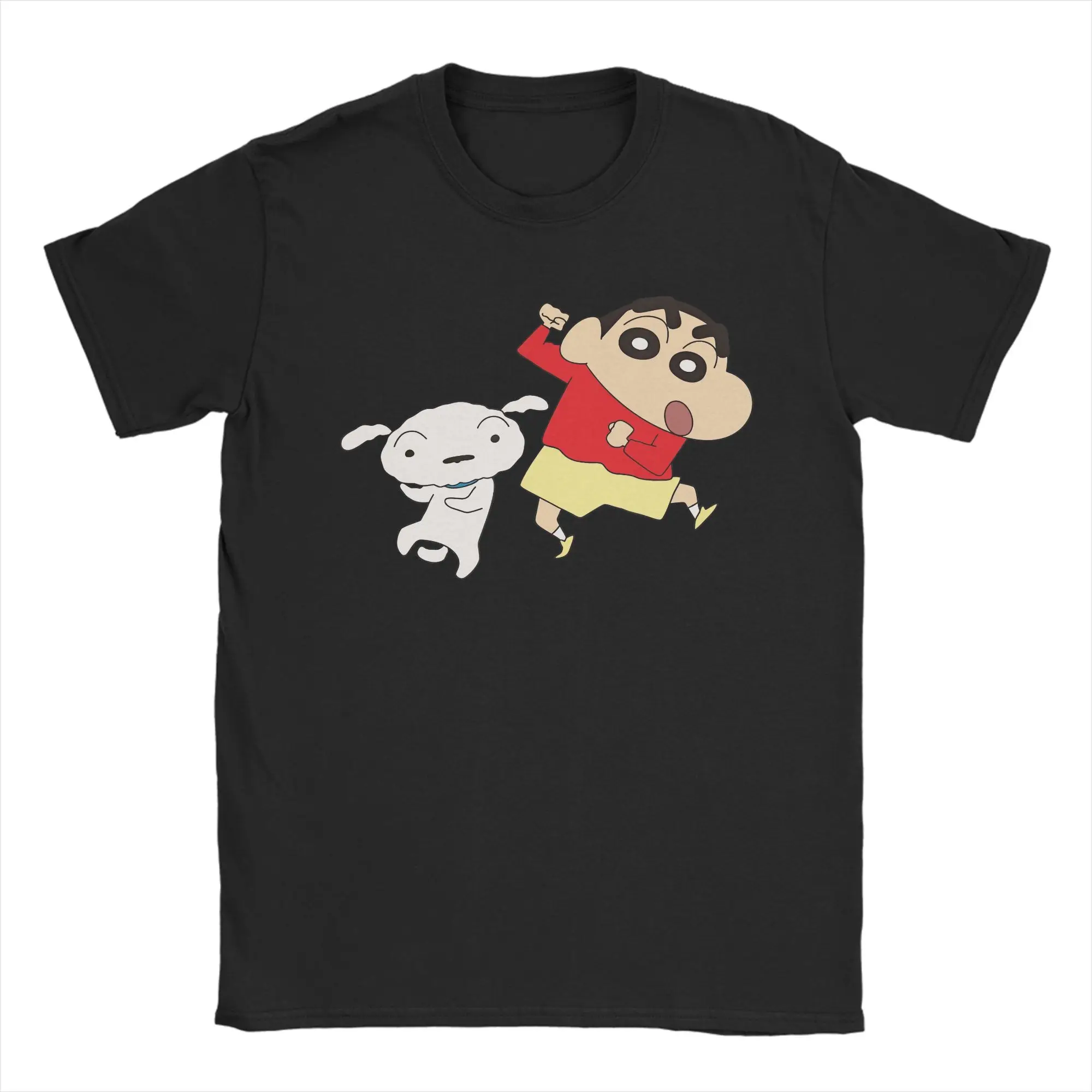 Dancing Crayon Shin Chan and Shiro Mens Pure Cotton Crew Neck Short Sleeve T Shirt New Arrival Tops