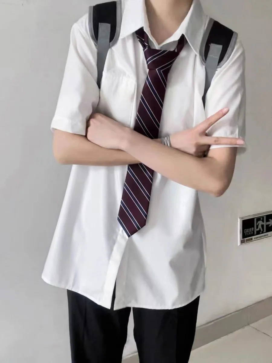 Loose Fit Men's Short Sleeve Shirt Summer Thin JK Uniform Style Class Uniform Pants Set Cool Casual Sharp Looking
