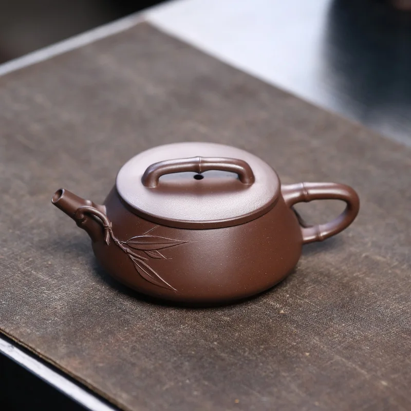 Yixing Authentic Handmade Non-Mechanical Original Ore Purple Clay Bamboo-Joint Stone Teapot Tea Set Manufacturer Wholesale