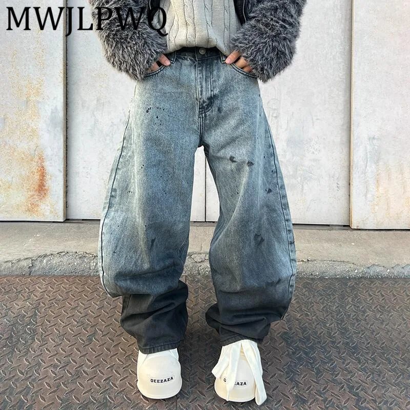 

MWJLPWQ Американские джинсы с градиентом чернил, мужские джинсы High Street, универсальные повседневные свободные длинные брюки Scimitar унисекс 12520