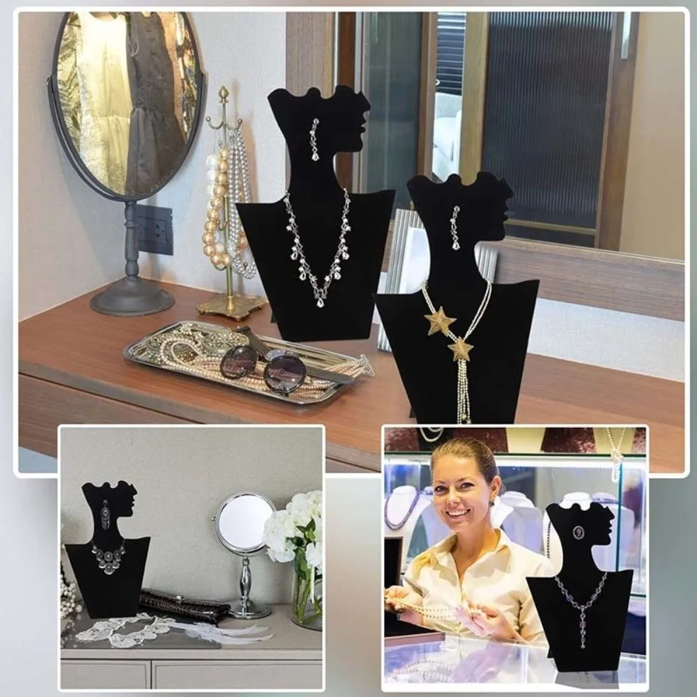 

Black Portrait Necklace Display Jewelry Mannequin Velvet Pendant Organizer Necklace Pendant Window Display Bust