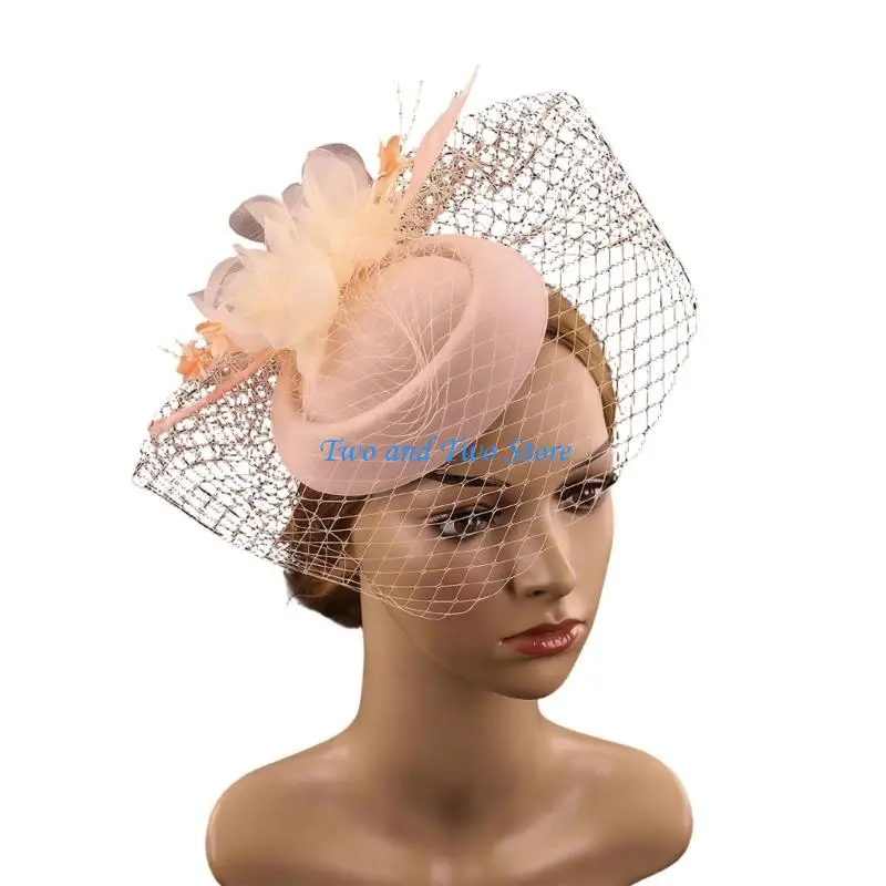 

HX6F Classical Derby Fascinator Hat Feathered Flower Fedoras for Women Cosplay Party