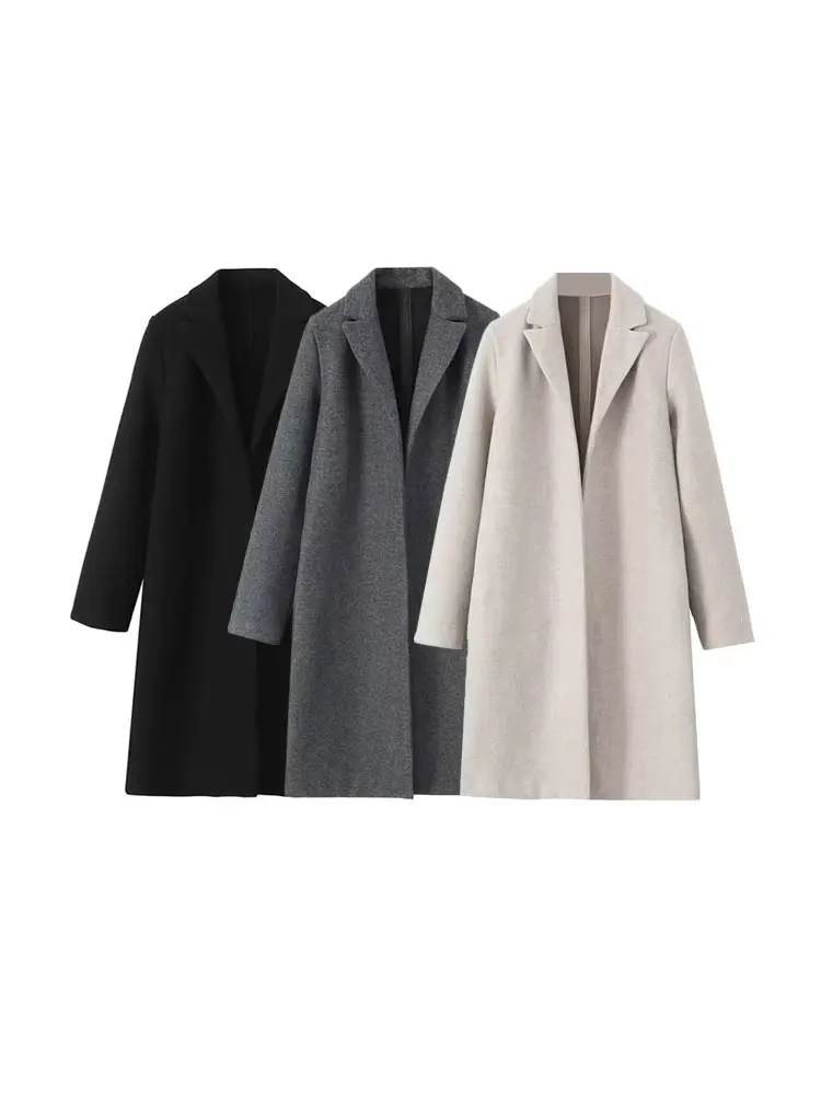 

GELITAYIN TRZA-Open Stitch Trench Coats For Women, Lapel Collar, Long Sleeve, Female Outerwear, Chic Overcoat, Fashion