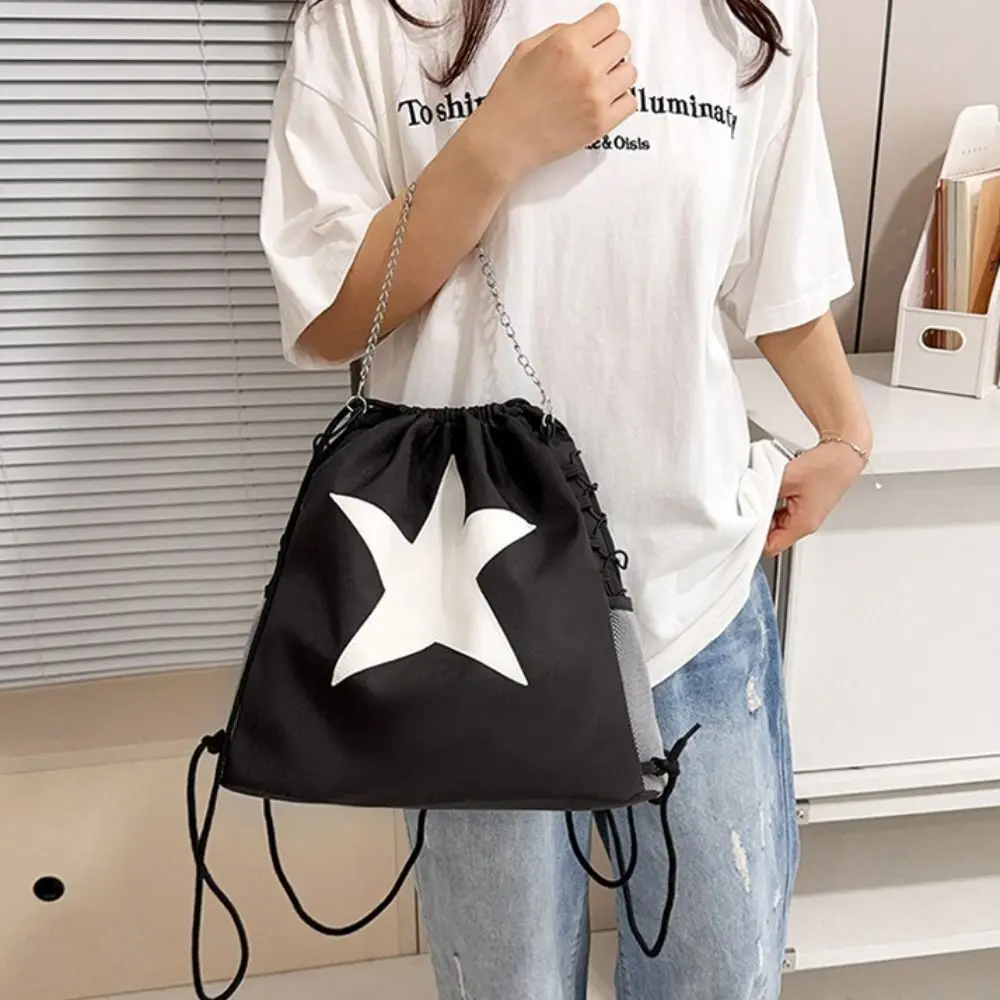 Solid Color Star Drawstring Backpacks Harajuku Style Korean Ruched Shoulder Bags Casual Large Capacity Student Schoolbag