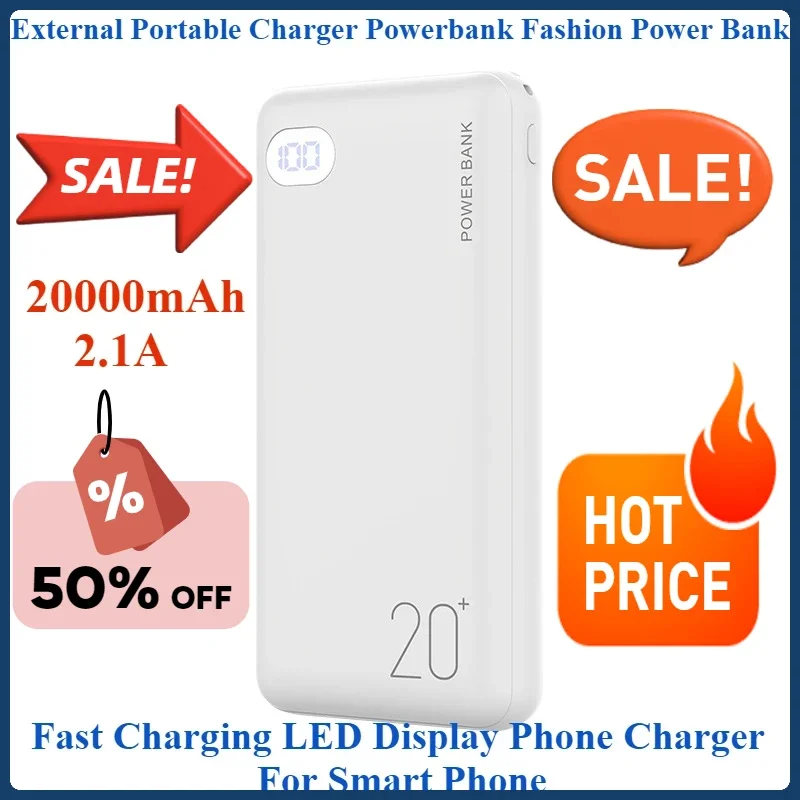 

20000mAh 2.1A Fast Charging LED Display Phone Charger For Smart Phone External Portable Charger Powerbank Fashion Power Bank