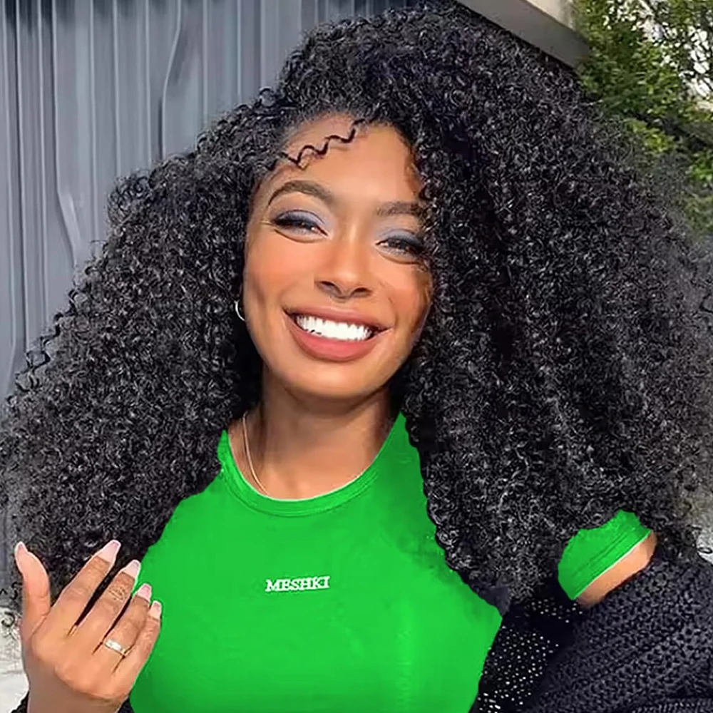 

Синтетический парик с плотностью 300%, афро-кудрявый вьющийся парик спереди, предварительно сорванные термостойкие волокна, бесклеевой парик для женщин