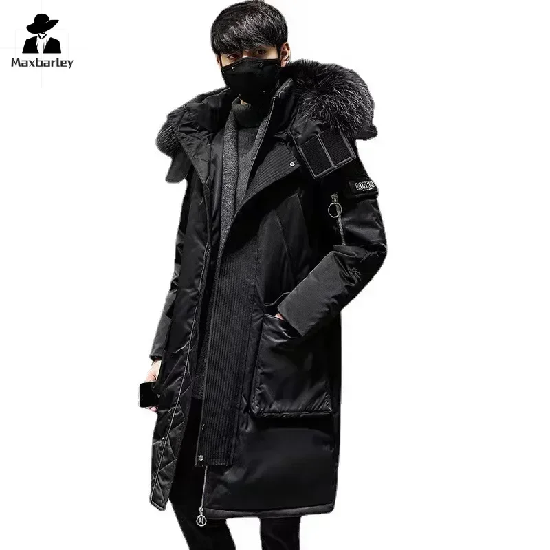 Inverno grande gola parka jaqueta masculina 2024 comprimento médio engrossado quente pato branco para baixo outerwear masculino e feminino