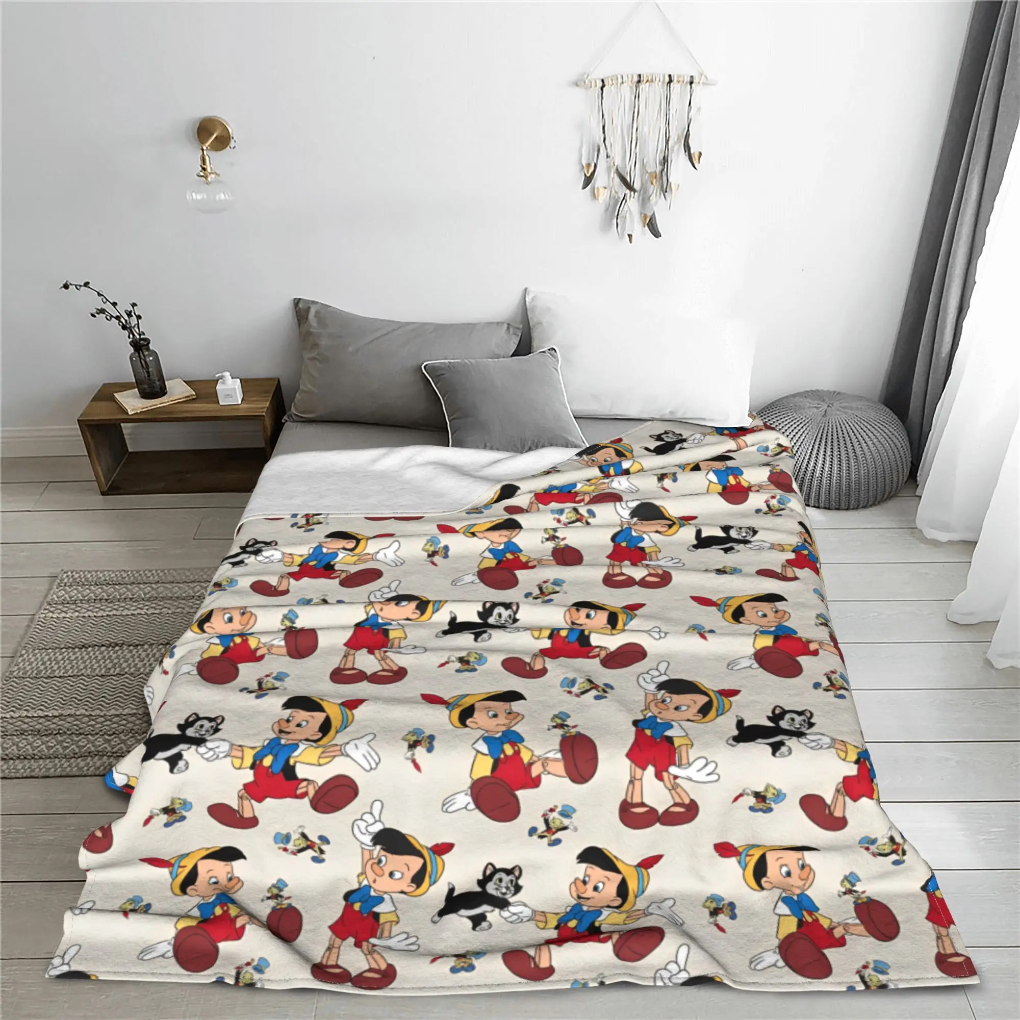 Pinocchio Adventures Puppet Flannel Blankets Cartoon Funny Throw Blanket for Home 125*100cm Plush Thin Quilt Soft