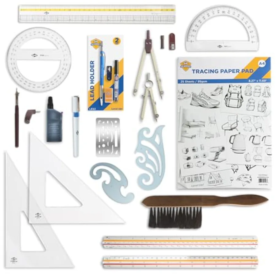 

Набор инструментов для черчения и дизайна Academy Drafting Drawing and Design, 17 предметов, для студентов геометрии, архитектуры и инженерии - Модель DDKS3