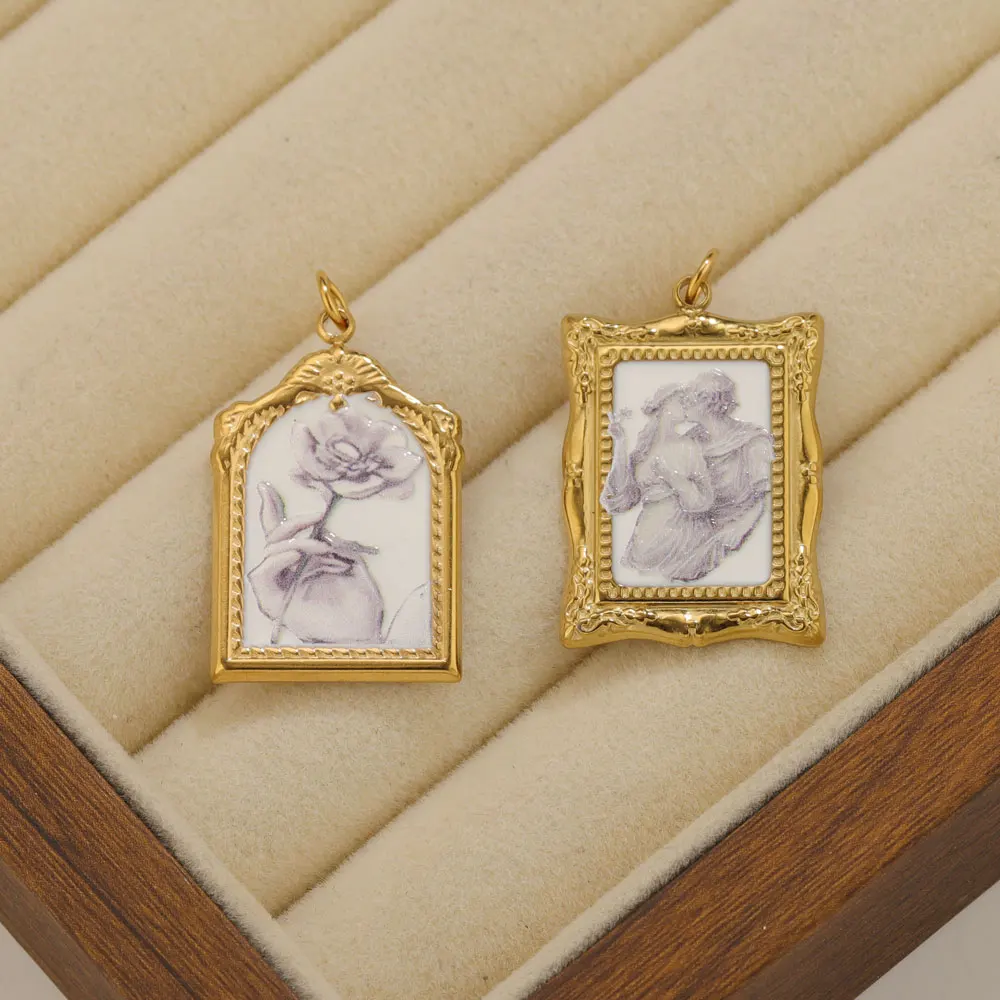 2 Stück Edelstahl-Emaille-Anhänger für Schmuckherstellung, Vintage-Sonnenherz-Anhänger, DIY-Halsketten- und Ohrring-Verbinder-Anhänger – Detail 5