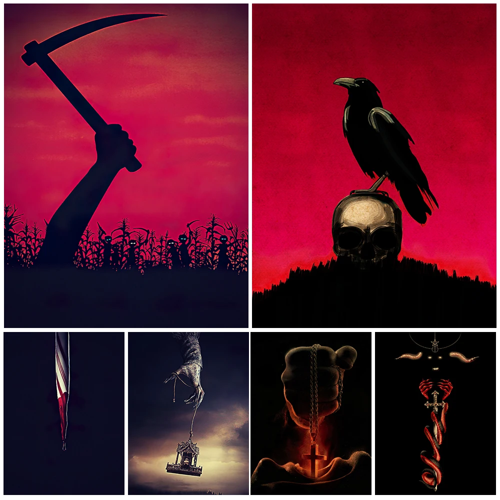 

Demon,Killing,Horror Dark Art Poster And Print Raven And Skull Mysterious Gothic Black Witchcraft Wall Art Canvas Painting Decor