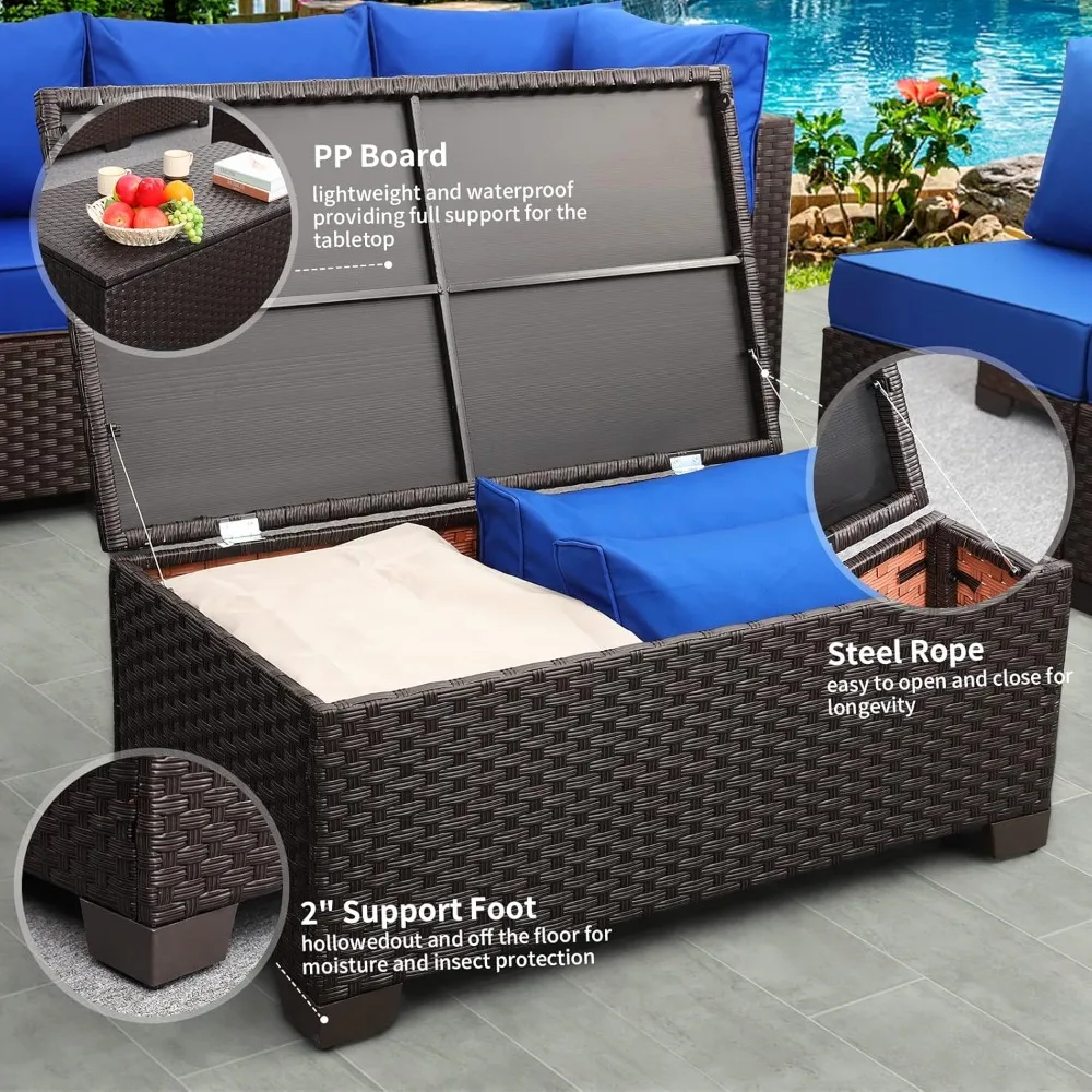 Outdoor Storage Table Wicker Patio Coffee All-Weather Rattan Side Table with Waterproof Cover,This storage coffee table