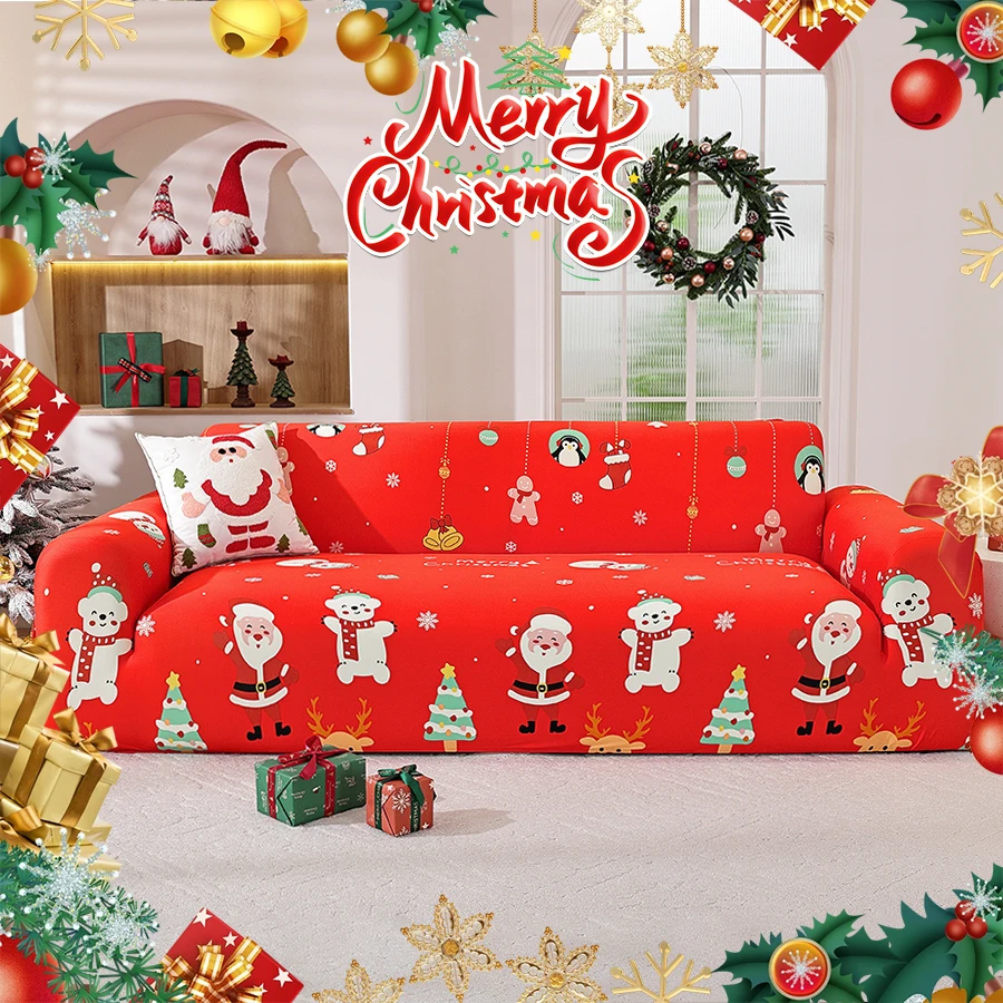 Christmas Sofa Slipcover High Elastic Anti-Slip Washable Furniture Protector Holiday Home Decoration