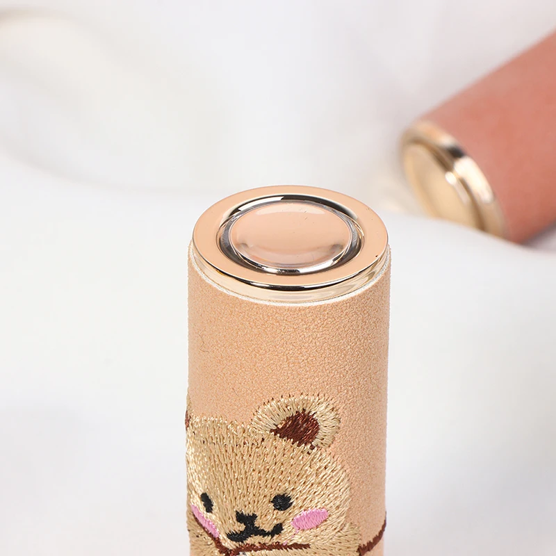 12.1mm DIY Lipstick Tube 4g Handmade Bear Embroidery Pressing Round Lipstick Tube Cute Empty Refillable Lipstick Empty Tube