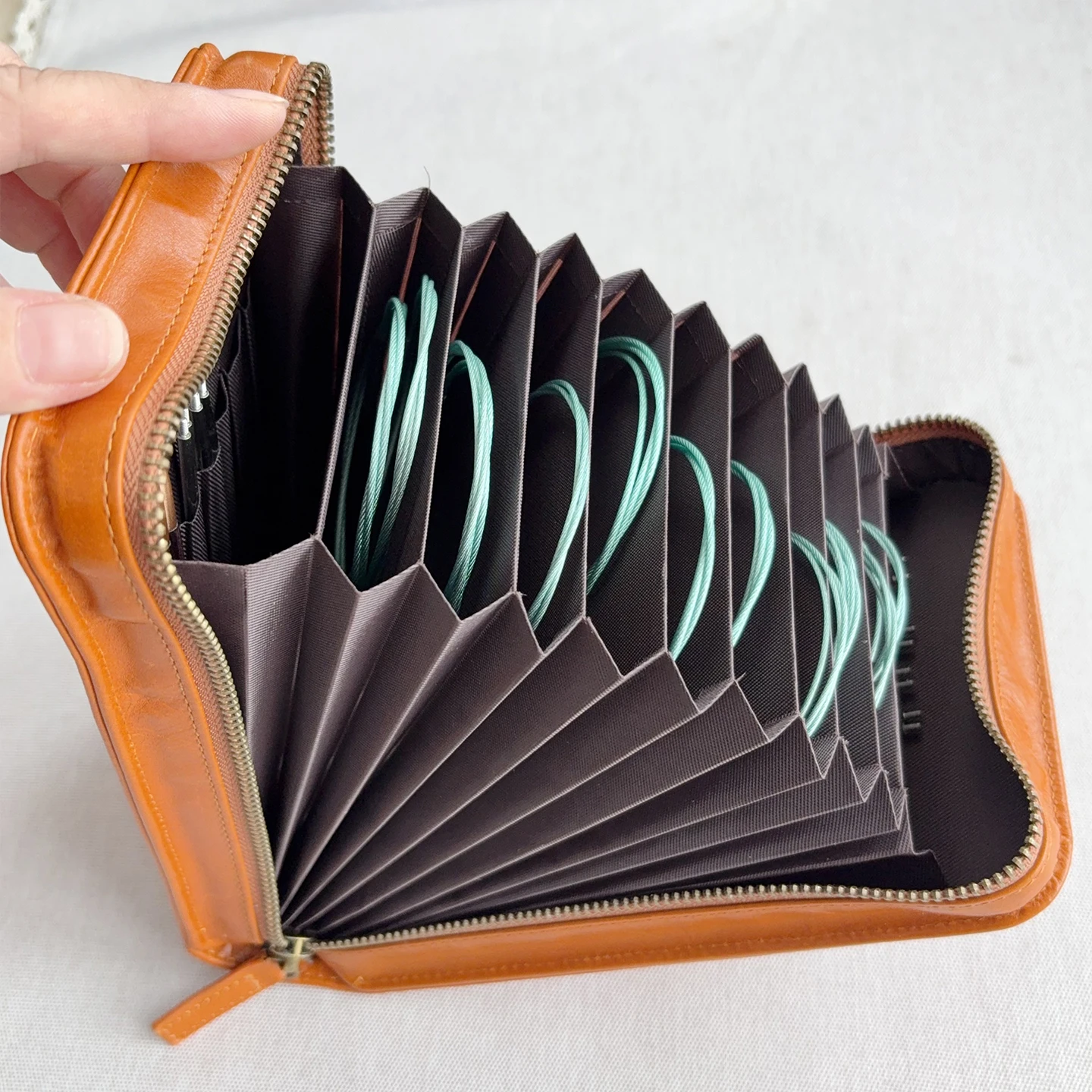Lotus Yarns Genuine Leather Organ Circular Needle Case, Organized Knitting Needles Bag for Storing Fixed & Interchangeable