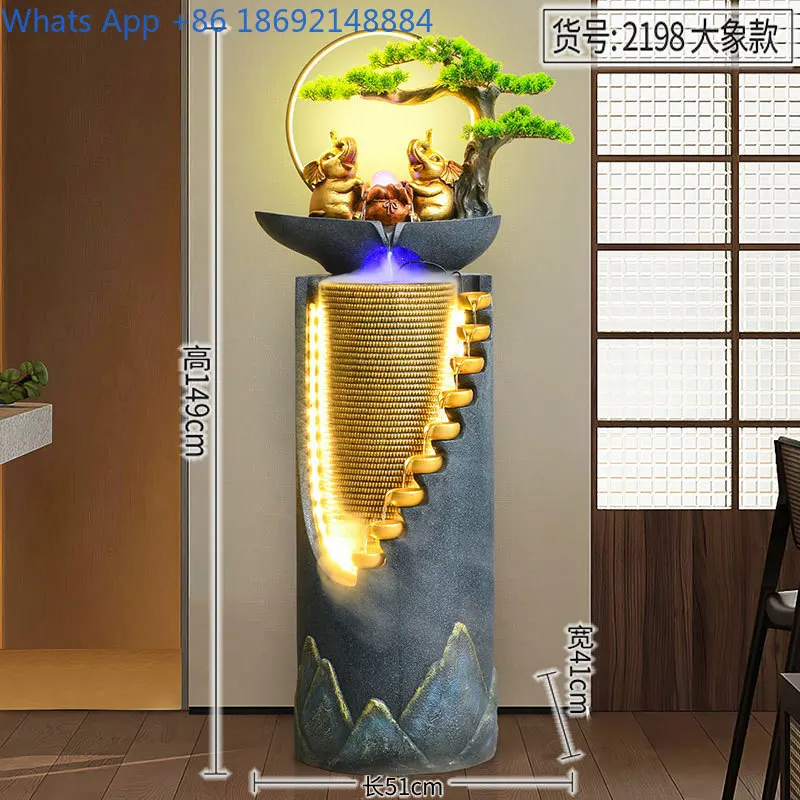 Chinese Style Simple Flowing Water Fountain Floor Ornament for Wealth Attraction in Living Room, Entrance, or Office Decoration