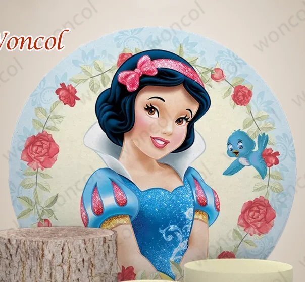 سنو وايت جولة خلفية الأميرة عيد ميلاد الطفل دش خلفية سنو وايت اسطوانة غطاء زينة التصوير الفوتوغرافي الدعامة