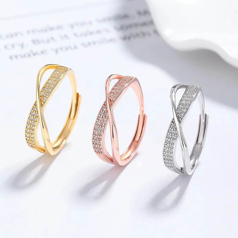 S925 Sterling Silver X-Shaped Open Ring Minimalist Fashion Adjustable Finger Ring Elegant for Women Daily Jewelry