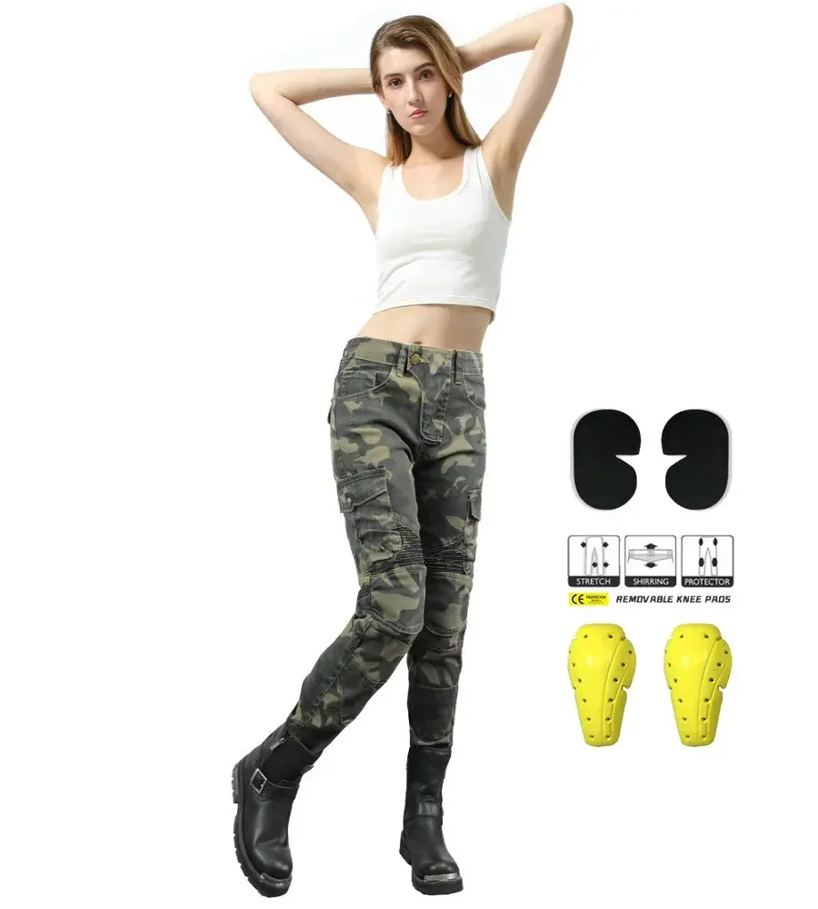 Motorcycle Women Fall Proof Off-road Cycling Pants Casual Elasticity Camouflage Jeans Trousers Motocross Dirt Bike Pants