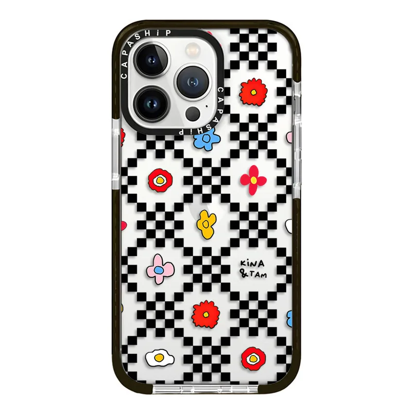 Colorful Chessboard Flowers Case For iPhone 16 15 14 13 12 11 Pro X XS XR Max 7 8 Plus SE 2 Soft TPU Shockproof Back Cover Capa