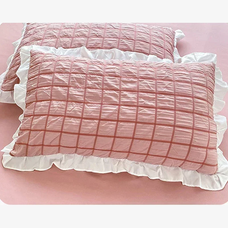 Pink pinch pleat duvet cover couple 2 people luxury double bed bedding four-piece set 220x240 quilt cover queen king size