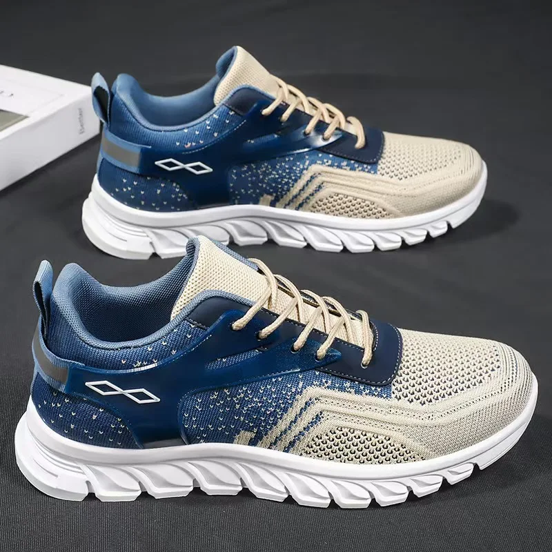 Men Running Sports Shoes, Breathable Knit Mesh Sneakers, Lightweight Shock‑Absorbing Athletic Footwear for Outdoor Walking Gym,