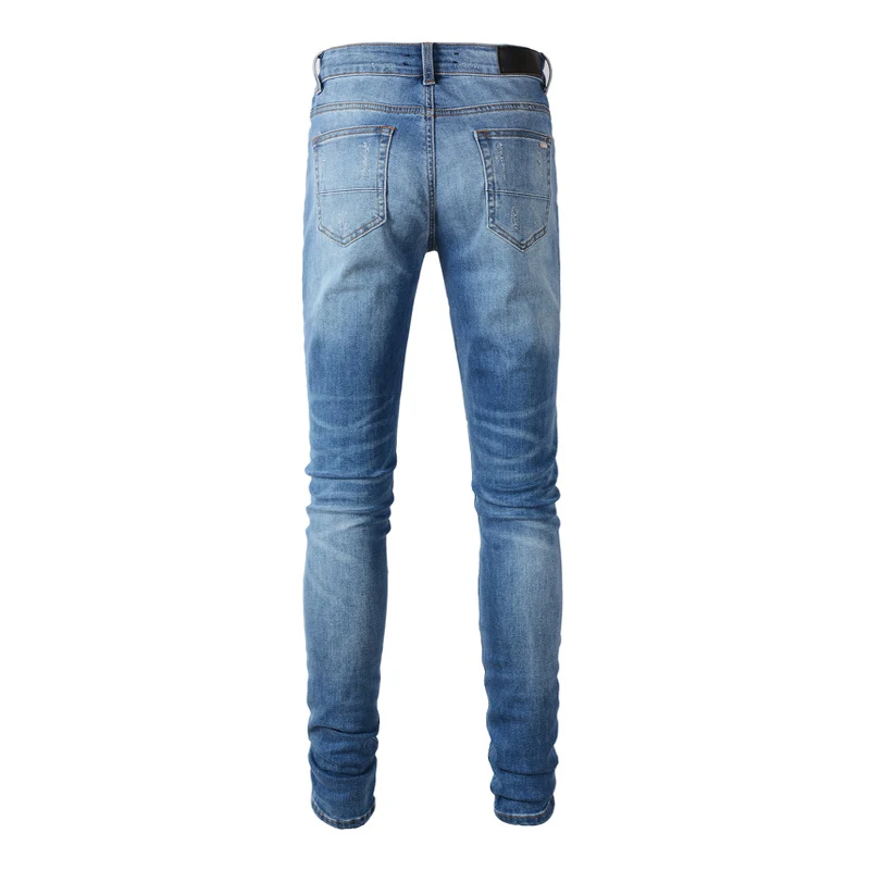 Hombre fashion men's retro blue high-quality jeans elastic tight jeans men's patch hip-hop brand pants hombre